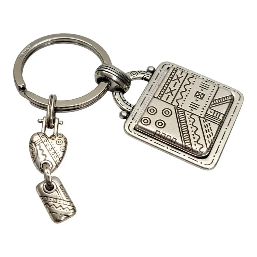 Brighton Silver Tone Square Picture Frame Photo Keychain Key Ring Heart Charm